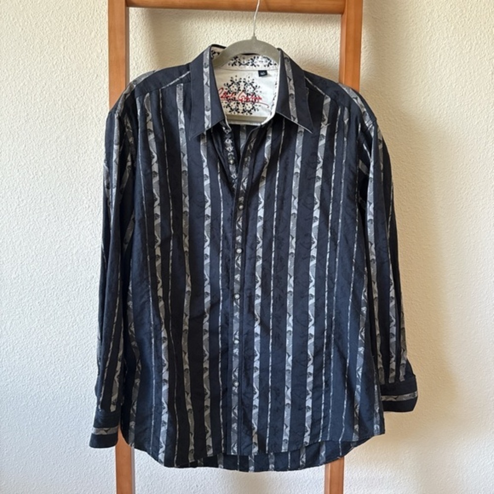 Robert Graham Black and grey embroidered Striped Shirt